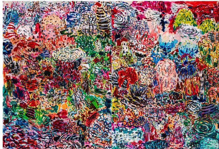 심우현, 시간은 흐르고 시간은 누구도 기다려주지  않는다.  Time flows and time waits for no one  2022리넨에 유채 oil on linen 207x150cm(2EA) *재판매 및 DB 금지