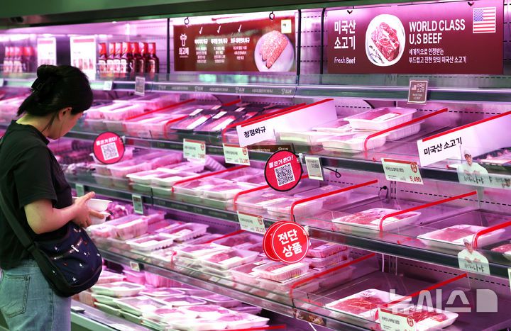 [서울=뉴시스] 조성우 기자 = 사진은 지난달 29일 서울 시내 한 대형마트에서 시민이 소고기를 살펴보고 있는 모습. 2025.06.29. xconfind@newsis.com
