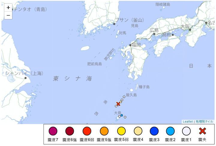 [뉴시스] 1일 오후 5시 14분 진도 4 규모의 지진이 발생한 도카라 열도 해역. (출처=일본 기상청 홈페이지) *재판매 및 DB 금지
