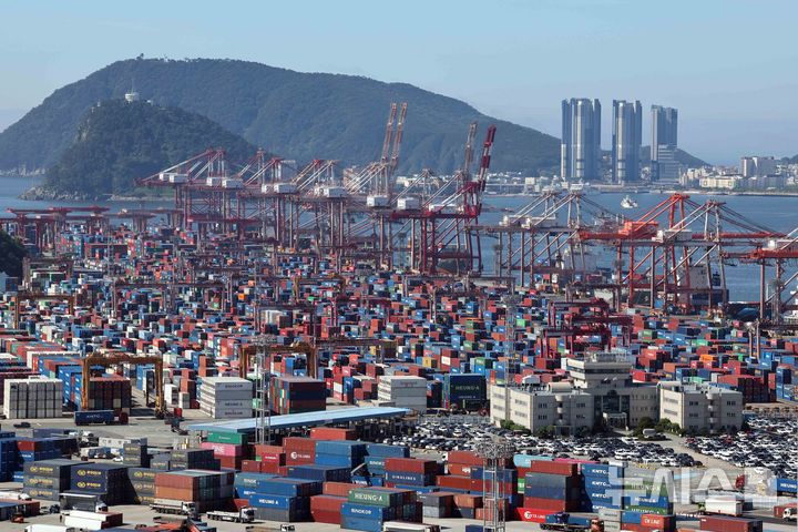 [부산=뉴시스] 하경민 기자 = 이날 부산 남구 신선대부두 야적장에 수출입 컨테이너가 쌓여 있다. 2025.07.01. yulnetphoto@newsis.com