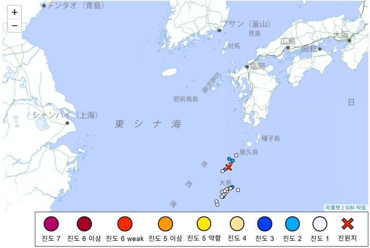 [뉴시스] 3일 오후 4시 17분 진도 6의 지진이 발생한 도카라 해역. (출처=일본 기상청) *재판매 및 DB 금지