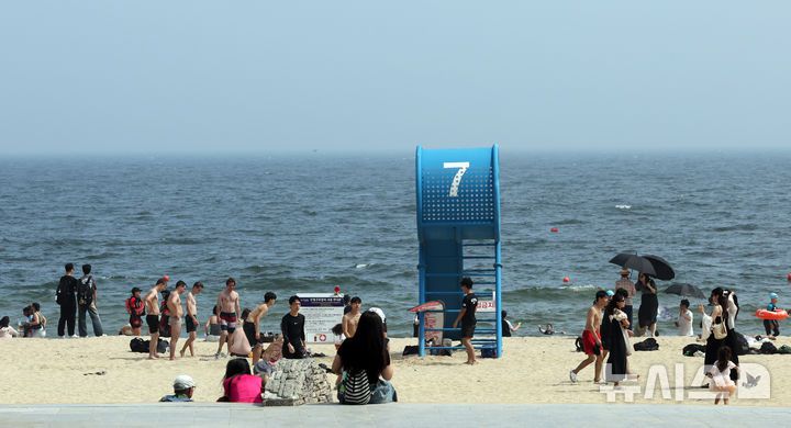 [부산=뉴시스] 하경민 기자 = 부산에 폭염경보가 발효 중인 4일 해운대해수욕장을 찾은 시민과 관광객들이 물놀이를 즐기고 있다. 2025.07.04. yulnetphoto@newsis.com