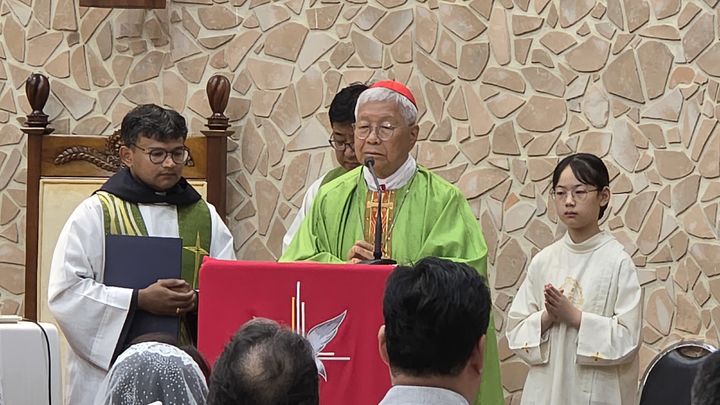 [서산=뉴시스] 유흥식 라자로 추기경이 6일 충남 서산해미국제성지를 방문해 특별미사를 집전하고 있다. (사진=독자 제공) 2025.07.06. photo@newsis.com *재판매 및 DB 금지