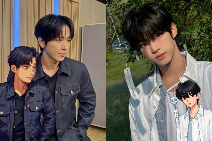 [뉴시스]씨엔블루 정용화(왼쪽)와 투어스 도훈(오른쪽) 픽셀 미니미. (사진=엑스 갈무리) *재판매 및 DB 금지