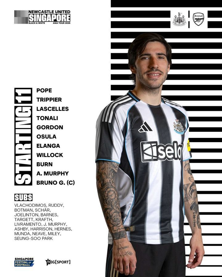 [서울=뉴시스] 뉴캐슬이 발표한 아스널과의 친선경기 선발 명단 이미지. (사진=뉴캐슬 SNS 캡처) *재판매 및 DB 금지