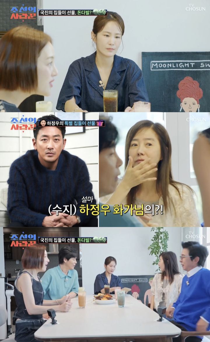 [서울=뉴시스] 지난 28일 방송된 TV조선 '조선의 사랑꾼'에서 MC 김국진, 강수지, 황보라, 최성국이 김지민의 신혼집을 찾은 모습이 그려졌다. (사진=TV조선 '조선의 사랑꾼' 캡처) 2025.07.29. photo@newsis.com *재판매 및 DB 금지