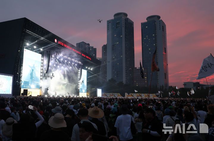 [인천=뉴시스] 전진환 기자 = 1일 오후 인천 연수구 송도달빛축제공원에서 열린 '2025 인천펜타포트 락 페스티벌'에서 관람객들이 장기하의 공연을 관람하고 있다.  2025.08.01. amin2@newsis.com