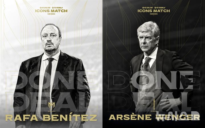 [서울=뉴시스] 21일 넥슨에 따르면 다음 달 13일부터 양일간 서울월드컵경기장에서 열리는 '2025 아이콘매치: 창의 귀환, 반격의 시작'에 아르센 벵거(오른쪽)와 라파엘 베니테스가 각각 'FC 스피어', '실드 유나이티드' 감독으로 참여한다. (사진=넥슨 제공)