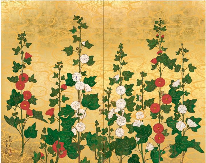 Takashi Murakami Tachiaoi-zu, 2025 Acrylic and gold leaf on canvas mounted on aluminum frame 59 7/8 x 74 7/8 inches (152 x 190 cm) ?2025 Takashi Murakami/Kaikai Kiki Co., Ltd. All Rights Reserved Courtesy the artist and Gagosian *재판매 및 DB 금지