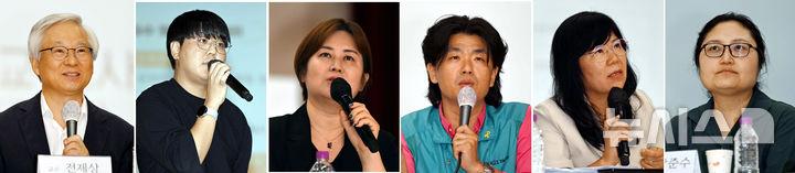 [순천=뉴시스] 이현행 기자 = 16일 오후 전남 순천만생태교육원에서 뉴시스광주전남본부와 전남교육청이 주최·주관한 교육활동보호포럼 '존중과 공존, 학교를 바꾸는 힘'에 참여한 발표자들. 왼쪽부터 전제상 공주교육대학교 교수·김준 전남교사노동조합 정책국장·이희진 화산중학교 학부모·김기륜 목포임성초등학교 교사·선은초 순천월전중학교 교장·방준수 보성중학교 수석교사. 2025.09.16. lhh@newsis.com