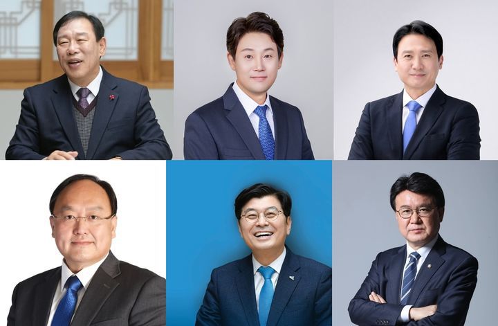 [세종=뉴시스] 송승화 기자 = (사진 위 왼쪽부터 시계방향)최민호, 고준일, 김수현, 조상호, 이춘희, 황운하. 2025.10.04. ssong1007@newsis.com *재판매 및 DB 금지