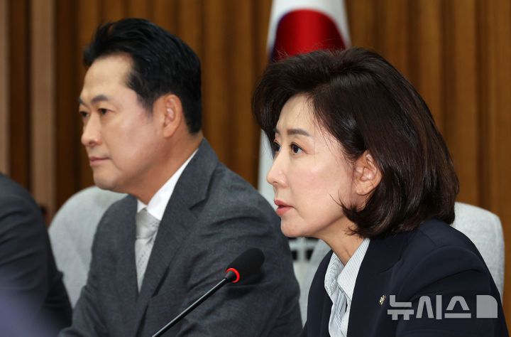 [서울=뉴시스] 김명년 기자 = 나경원 국민의힘 지방선거 총괄기획단 위원장이 10일 오전 서울 여의도 국회에서 열린 총괄기획단 제1차 전체회의에서 발언하고 있다. 2025.10.10. kmn@newsis.com