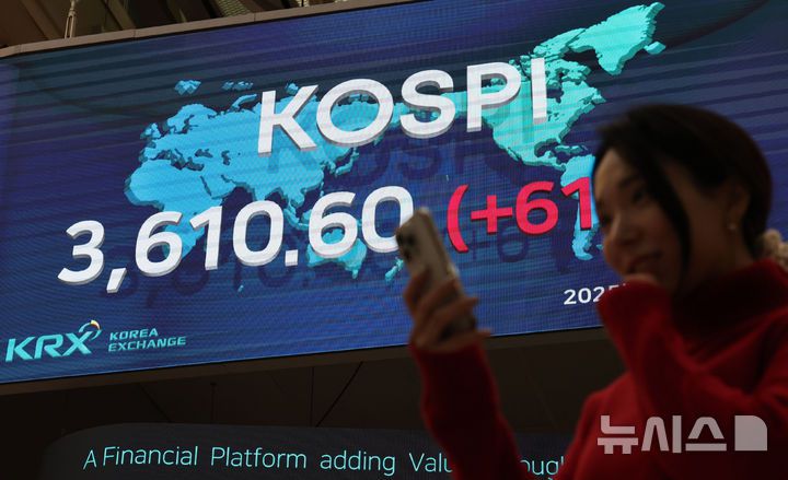 [서울=뉴시스] 권창회 기자 = 코스피가 전 거래일(3549.21)보다 61.39포인트(1.73%) 오른 3610.60에 마감한 10일 오후 서울 여의도 한국거래소 전광판에 지수가 표시되고 있다.코스닥 지수는 전 거래일(854.25)보다 5.24포인트(0.61%) 상승한 859.49에 거래를 종료했다. 서울 외환시장에서 원·달러 환율은 전 거래일(1400.0원)보다 21.0원 오른 1421.0원에 주간 거래를 마감했다. 2025.10.10. kch0523@newsis.com