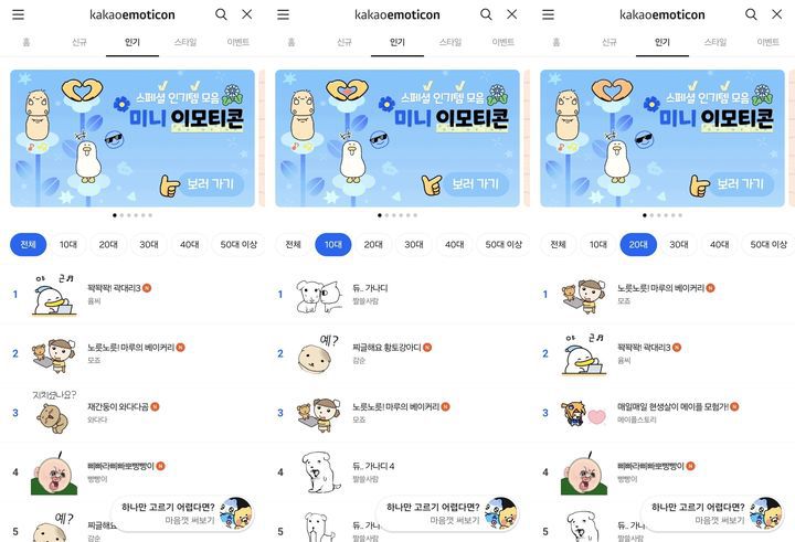 [서울=뉴시스] 네이버웹툰은 '마루는 강쥐'를 주제로 한 카카오톡 이모티콘도 지난 15일 출시했다. 10월16일 현재 전체 인기순위 2위를 기록하고 있으며, 10대에서는 3위, 20대에서는 2위를 각각 차지했다. (사진=네이버웹툰 제공) 2025.10.16. photo@newsis.com *재판매 및 DB 금지