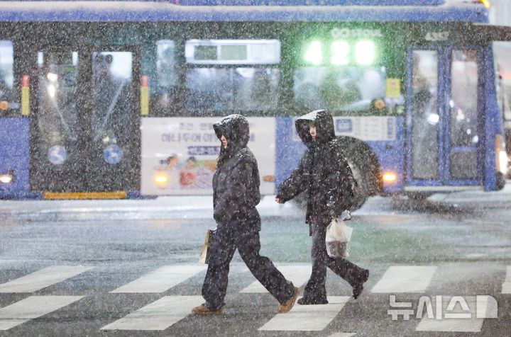 [서울=뉴시스] 황준선 기자 = 서울·인천·경기·강원 대설주의보가 발효된 지난 4일 오후 서울 중구 거리에 눈이 내리고 있다. 2025.12.04. hwang@newsis.com