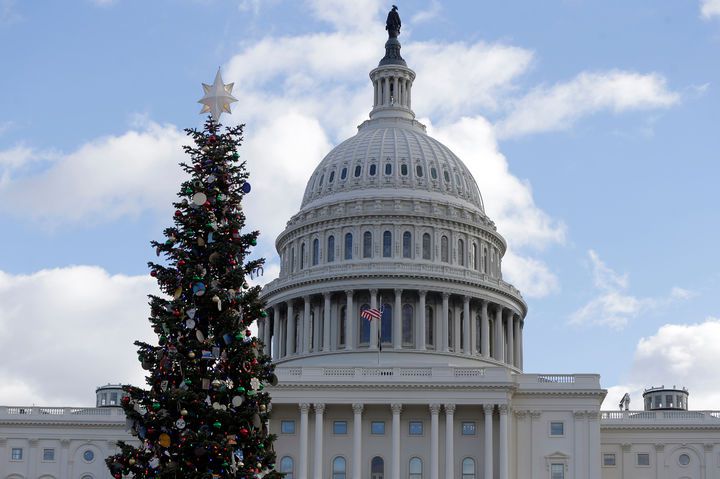 [워싱턴=AP/뉴시스]미 의회 건물 앞 에 서 있는 크리스마스 트리. 미 의회가 도널드 트럼프 미 대통령이 삭감하려는 각종 예산 항목을 조용히 복원하고 있다. 2026.1.15.