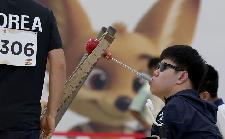 [서울=뉴시스] 2025 두바이 아시안유스패러게임 보치아 남자 BC3에서 금메달을 딴 차해준. (사진 = 대한장애인체육회 제공) *재판매 및 DB 금지