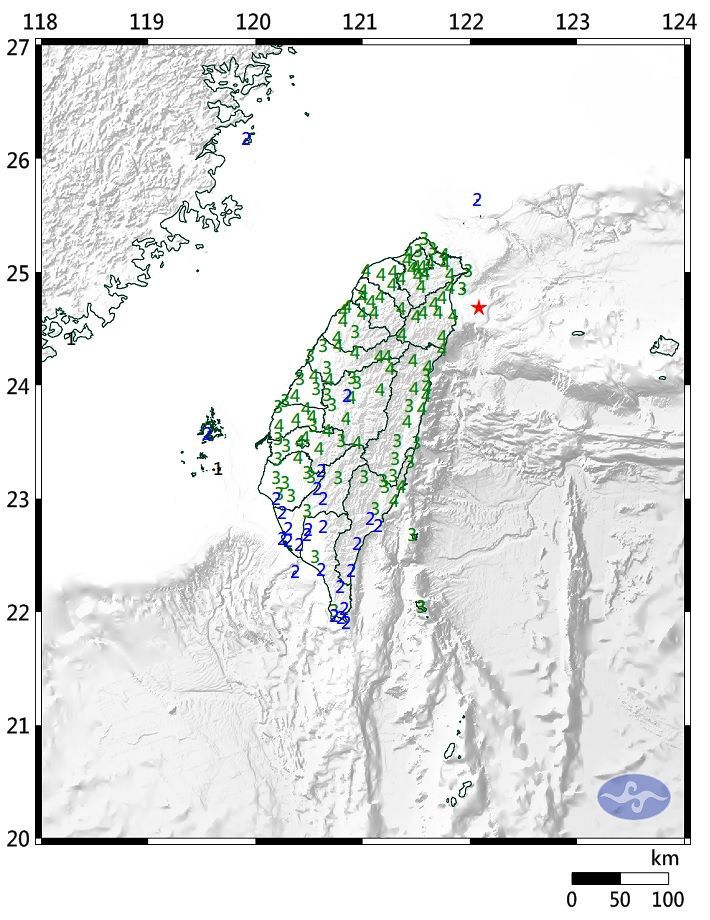 [서울=뉴시스]대만 교통부 중앙기상서에 따르면 27일(현지 시간) 오후 11시5분55초 대만 북동부 이란현청 동쪽 32.3km, 북위 24.69도 동경 122.08도 지점에서 규모 7.0의 지진이 발생했다. 지진 발생 깊이는 72.8km다. (사진=대만 교통부 중앙기상서 홈페이지) 2025.12.28.