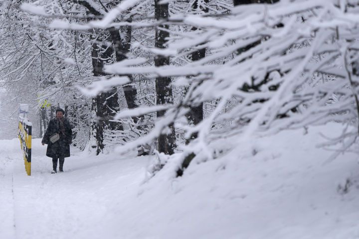 [베오그라드=AP/뉴시스] 4일(현지 시간) 세르비아 베오그라드에서 한 여성이 폭설이 내린 거리를 걷고 있다. 2026.01.07.