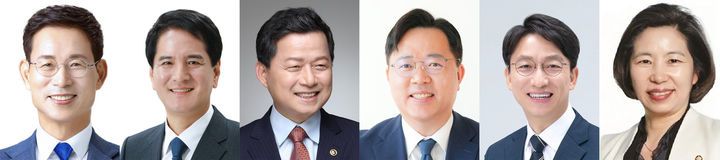 [익산=뉴시스] 제9회 전국동시지방선거 전북 익산시장 후보자 명단. 왼쪽부터 최정호 전 국토교통부 차관, 조용식 전 전북경찰청장, 심보균 전 행정안전부 차관, 최병관 전 전북특별자치도 행정부지사, 임형택 제 7·8대 익산시의원, 전정희 전 국회의원. (사진=뉴시스 전북취재본부) photo@newsis.com *재판매 및 DB 금지