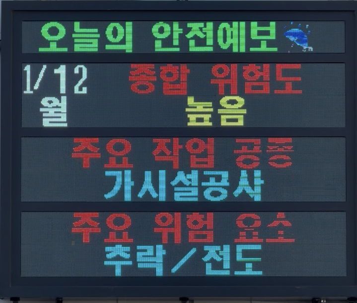 [부산=뉴시스] 부산도시공사가 소규모 건설현장에 도입한 안전예보제가 공사 현장 전자현황판에 표시된 모습. (사진=부산도시공사 제공) 2026.01.12. photo@newsis.com *재판매 및 DB 금지