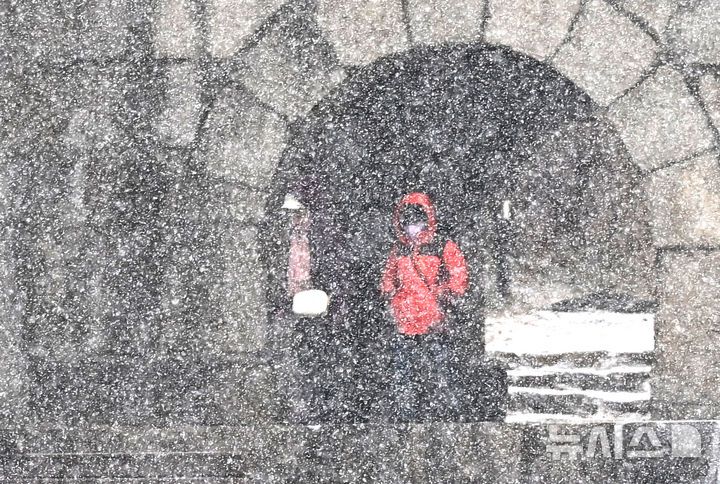 [수원=뉴시스] 김종택 기자 = 12일 경기 수원시 팔달구 세계문화유산 화성 화홍문에 눈이 내리고 있다. 2026.01.12. jtk@newsis.com