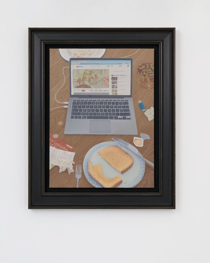 유예림 간단한 요령 하나로 어떤 시든 식물이든 되살리는 법, 2025 캔버스에 유채 60.6 x 45.5 cm 78.5 x 63.8 cm (액자) Courtesy of the artist, and Esther Schipper, Berlin/Paris/Seoul Photo ? Haengjin Lee *재판매 및 DB 금지