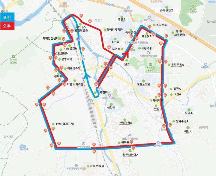 [옥천=뉴시스] 옥천읍 순환버스 노선도. (사진=옥천군 제공) 2026.01.22. photo@newsis.com   *재판매 및 DB 금지