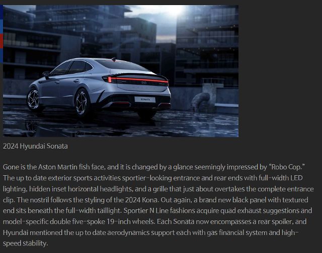 미국 자동차 전문매체 오토리센트는 부분변경 쏘나타를 두고 "로보캅에서 영감받은 듯하다"고 평가했다.