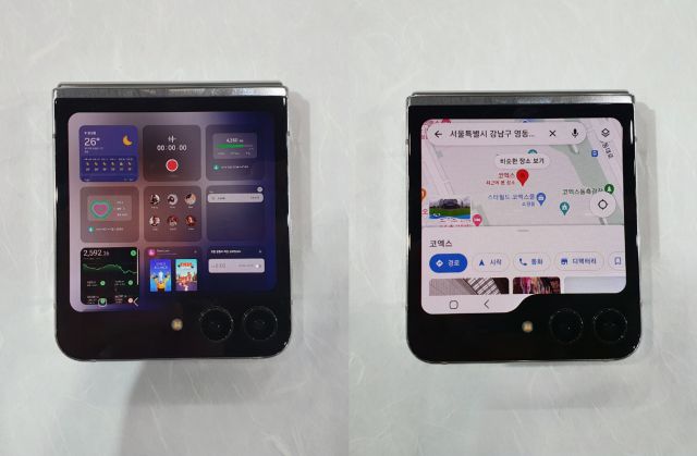 갤럭시 Z 플립5 외부 화면(플렉스 윈도우)에서 애플리케이션을 실행한 모습[사진=성상영 기자]