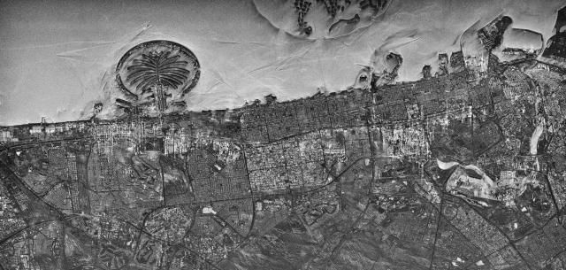 한화시스템 소형 SAR 위성이 촬영한 아랍에미리트 두바이 인공섬 전경[사진=한화시스템]