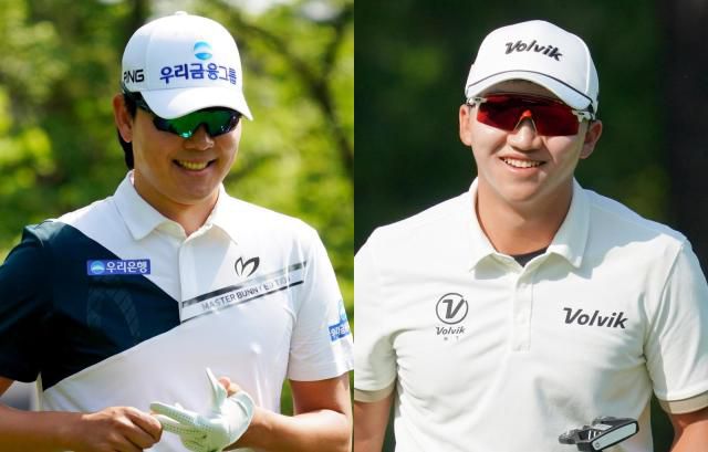 김홍택(오른쪽)과 이정환이 지난주 경기 성남시 남서울 컨트리클럽(파71)에서 종료된 대한골프협회·아시안 투어 공동 주관 대회에서 환하게 웃고 있다. 대회 결과 김홍택이 7년 만에 우승컵을 들어 올렸다. 이번 대회에서는 제네시스 포인트 1위를 노린다. [사진=대회조직위]