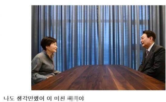 박근혜 전 대통령을 활용해 윤석열 대통령을 활용한 패러디도 등장했다. [사진=온라인 커뮤니티]