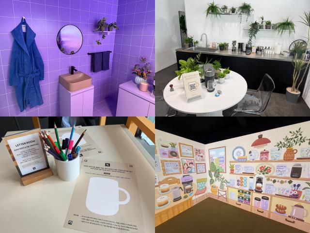 집을 테마로 한 ‘웜 스페이스(Warm Space)’ 존의 3가지 테마 공간. [사진=박자연 기자]