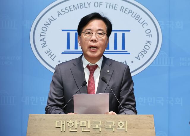 송언석 국민의힘 의원이 지난 12일 국회에서 원내대표 출마 선언을 하고 있다. [사진=연합뉴스]