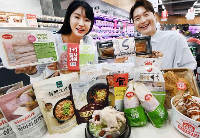 17일 서울 등촌동 홈플러스 메가 푸드 마켓 라이브 강서점에서 모델들이 초복 맞이 보양식 대전 상품을 소개하고 있다. [사진=홈플러스]