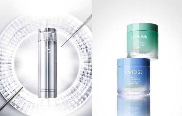 에이피 뷰티 '리서페이싱 앤 리페어 에센스'(왼쪽)·라네즈 "슬리핑 마스크' [사진=아모레퍼시픽]