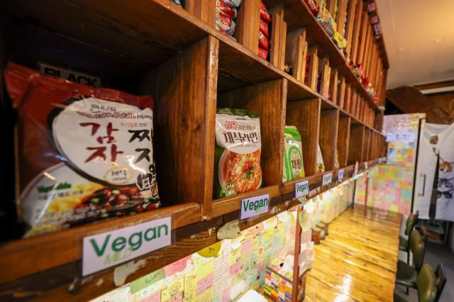 Instant noodles are displayed at an unmanned ramen convenience store in Jongno-gu, Seoul, on Jan. 12. 2026. AJP You Na-hyun