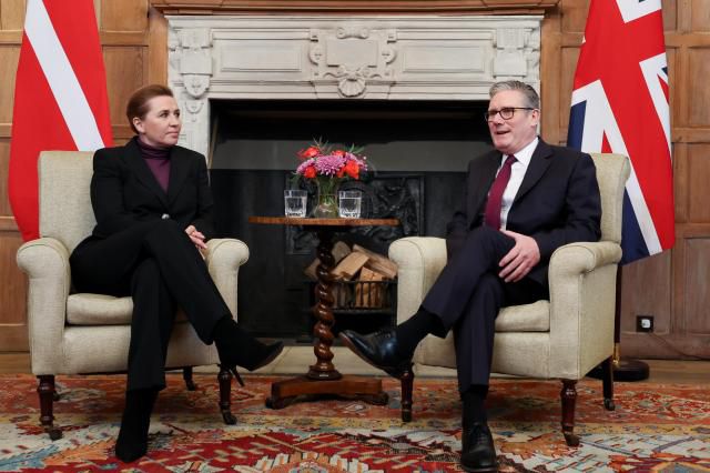 British Prime Minister Keir Starmer (R) and Danish Prime Minister Mette Frederiksen (L) hold a bilateral meeting at Chequers, the official country residence of the UK Prime Minister, in Buckinghamshire, Britain, Jan. 22, 2026. EPA-Yonhap