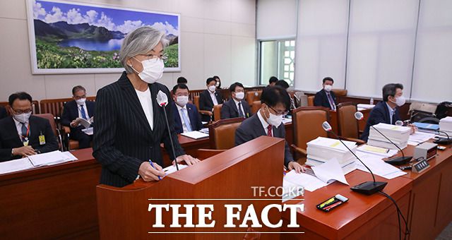 이 사건의 책임과 관련해서 외교가에서 의견이 분분하다. 업무보고하는 강경화 외교부 장관의 모습. /배정한 기자