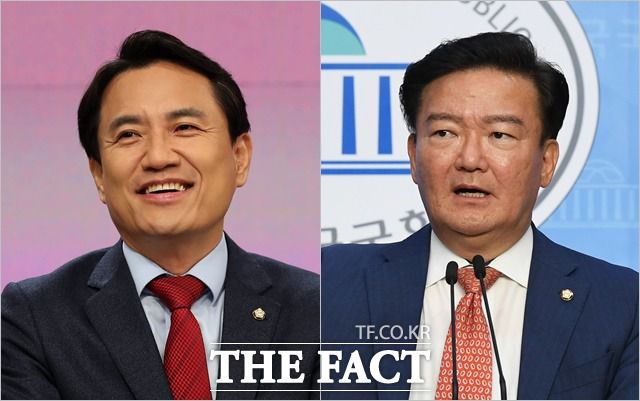 통합당의 현역 당협위원장인 김진태 전 의원(왼쪽)과 민경욱 전 의원은 광복절 광화문 집회 참석 등을 계기로 당 안팎에서 비판이 나오는 것에 대해 불쾌감을 드러냈다. /국회사진취재단·배정한 기자