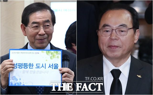 성추문으로 목숨을 끊은 박원순 전 서울시장(왼쪽)과 자진 사퇴한 오건돈 전 부산시장의 빈 자리는 내년 4월 보궐선거로 채워진다. 문재인 대통령이 5년 전 대표 시절 만든 당헌에 따르면 민주당은 해당 지역에 후보자를 낼 수 없지만, 전 당원 투표라는 형식을 빌려 당헌을 바꿔 후보자를 낼 것으로 보인다. /더팩트 DB
