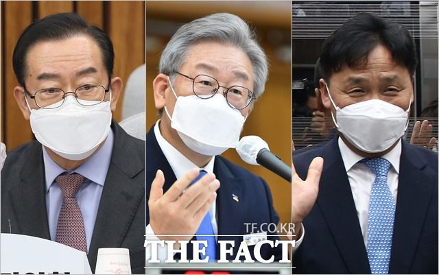 정치권에서 3차 재난지원금 논의가 불붙고 있는 가운데 (왼쪽부터) 이종배 국민의힘 정책위의장과 이재명 경기도지사는 본예산 편성을, 김영진 더불어민주당 원내수석부대표는 '본예산 편성 불가'를 주장했다. /남윤호·배정한 기자