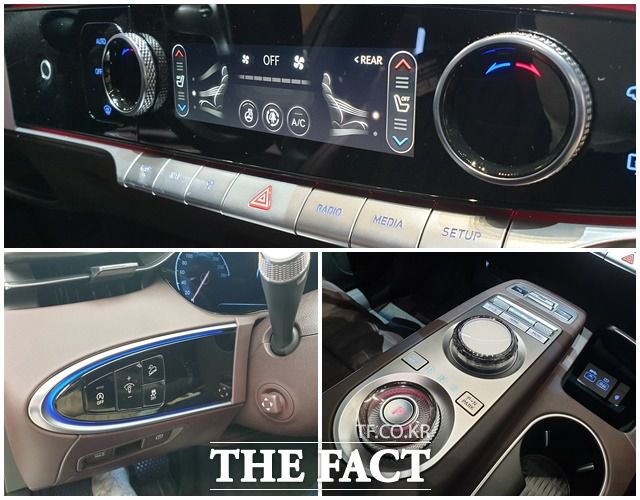 GV70의 경우 LCD 터치패드 적용을 확대하는 대신 센터패시아의 조작버튼 개수를 최소화함으로써 '여백의 미'를 살렸다. /서재근 기자