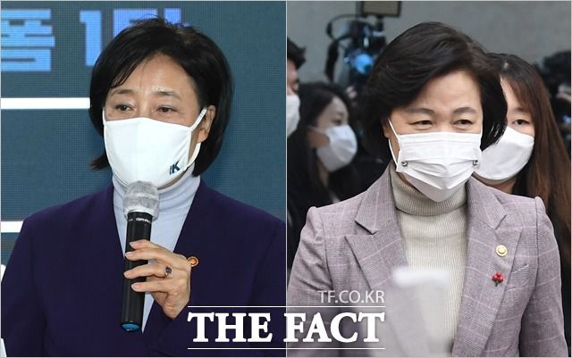 박영선 중소벤처기업부 장관과 추미애 법무부 장관은 민주당의 유력한 서울시장 보궐선거 후보로 거론되고 있다. /이동률·이새롬 기자