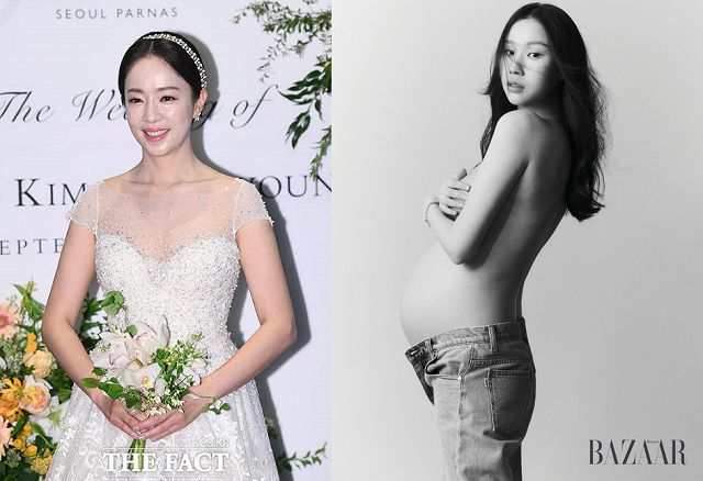 지난해 9월 나란히 임신 소식을 알렸던 방송인 박은영과 모델 김원경이 이번주 하루 차이로 득남 소식을 전하면서 대중의 응원을 받고 있다. /더팩트DB, 하퍼스바자코리아 제공