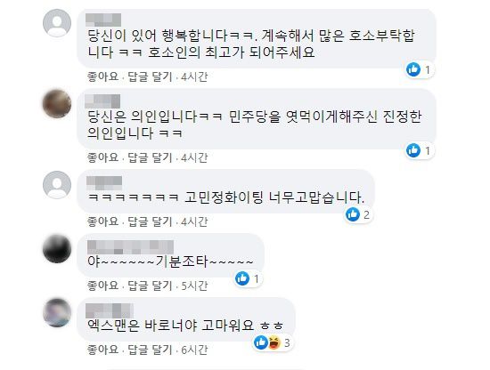 고 의원 페이스북에 달린 댓글 중 일부. /고 의원 페이스북 갈무리