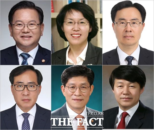 왼쪽 위에서부터 시계방향으로 김부겸 국무총리, 임혜숙 과학기술정보통신부, 문승욱 산업통상자원부, 안경덕 고용노동부, 노형욱 국토교통부, 박준영 해양수산부 장관 후보자. /청와대 제공