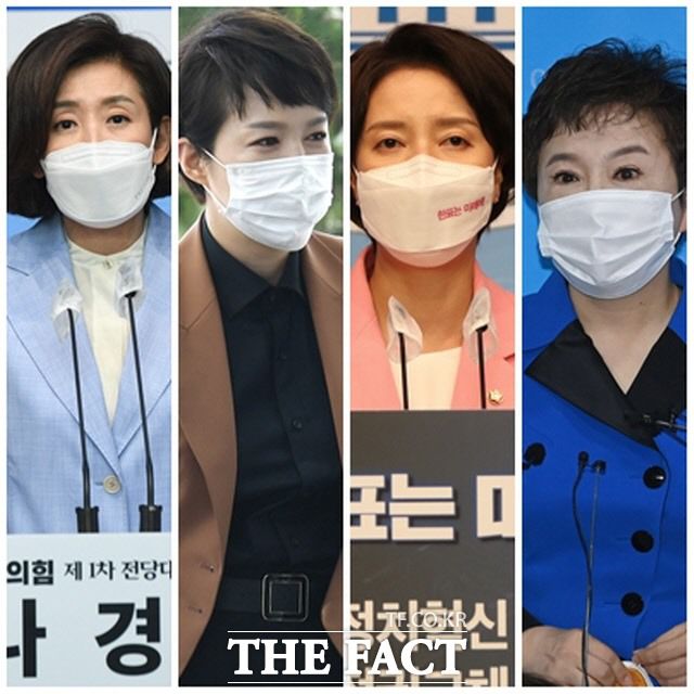 국민의힘 전당대회에 여성 후보들이 대거 출마하면서 선거 흥행의 요소가 될지 주목된다. 왼쪽부터 나경원 전 의원, 김은혜 의원, 이영 의원, 정미경 전 최고위원. /이새롬·남윤호·이선화 기자