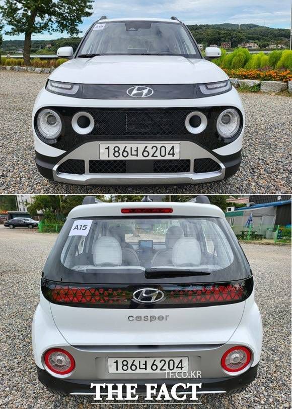 캐스퍼의 차체 길이는 3595mm, 폭과 높이는 각각 1595mm, 1575mm로 동급 모델과 비슷한 수준이다. 캐스퍼의 전·후면 모습.